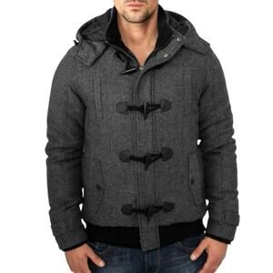 Urban Classics Jacket Coat Mens Size XL Dark Gray Herringbone Wool Blend Warm